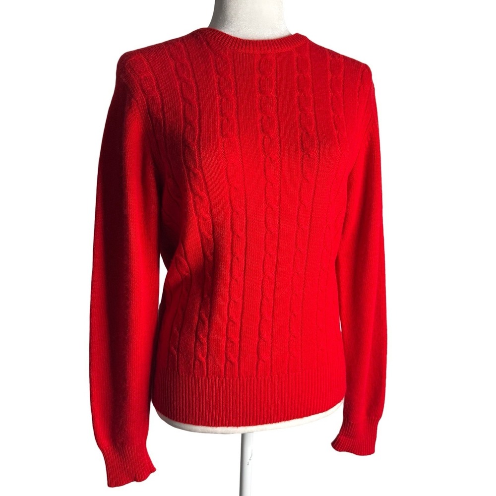 Robinsons‎ 100% Cashmere Cable Knit Sweater Medium Red Soft Cozy Crew Neck
